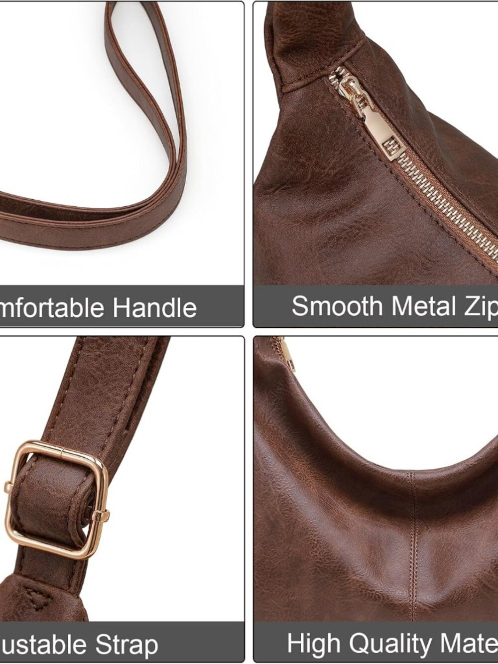 Hobo Bags for Women Retro Vegan Leather Shoulder Handbag Foldable Slouchy Tote C - Picture 7 of 7